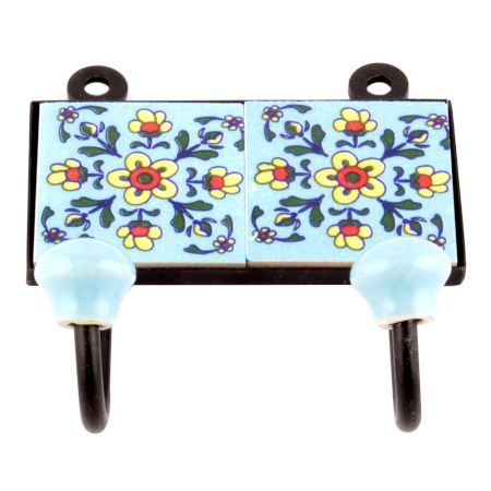 Turquoise Tiny Flower Ceramic Tiles Hooks